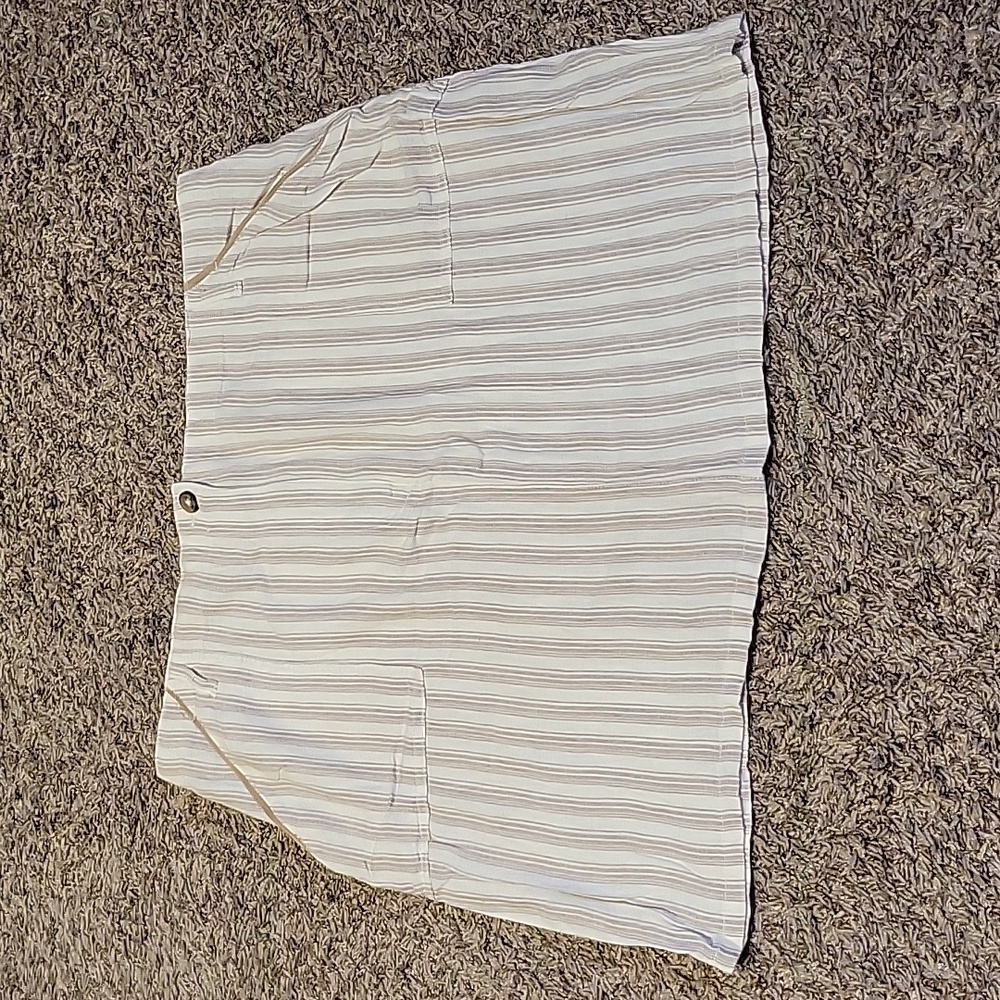per se Skirt Knee Length Linen Blend Cream Khaki Striped Coastal Resort 1X New